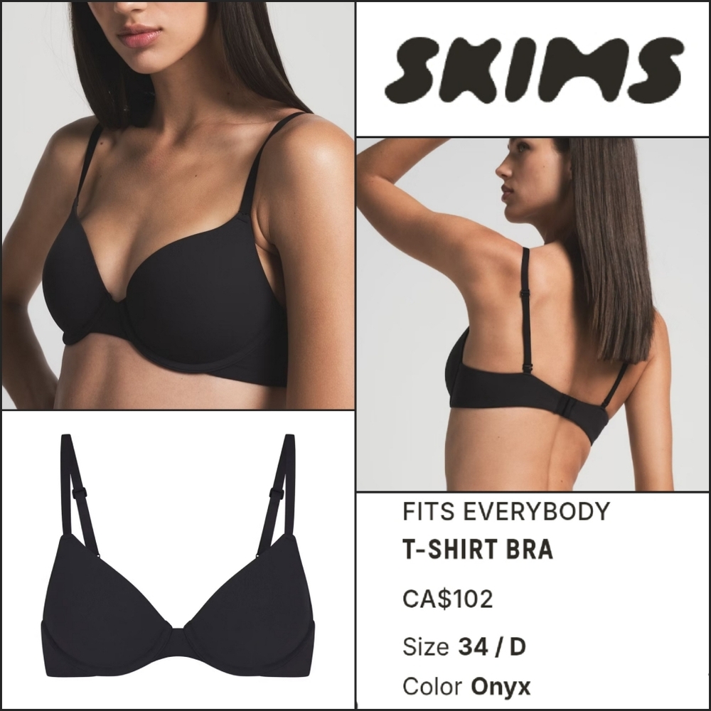 NEW skims fits everybody t shirt bra 34D Brand NWT 34 D Onxy
